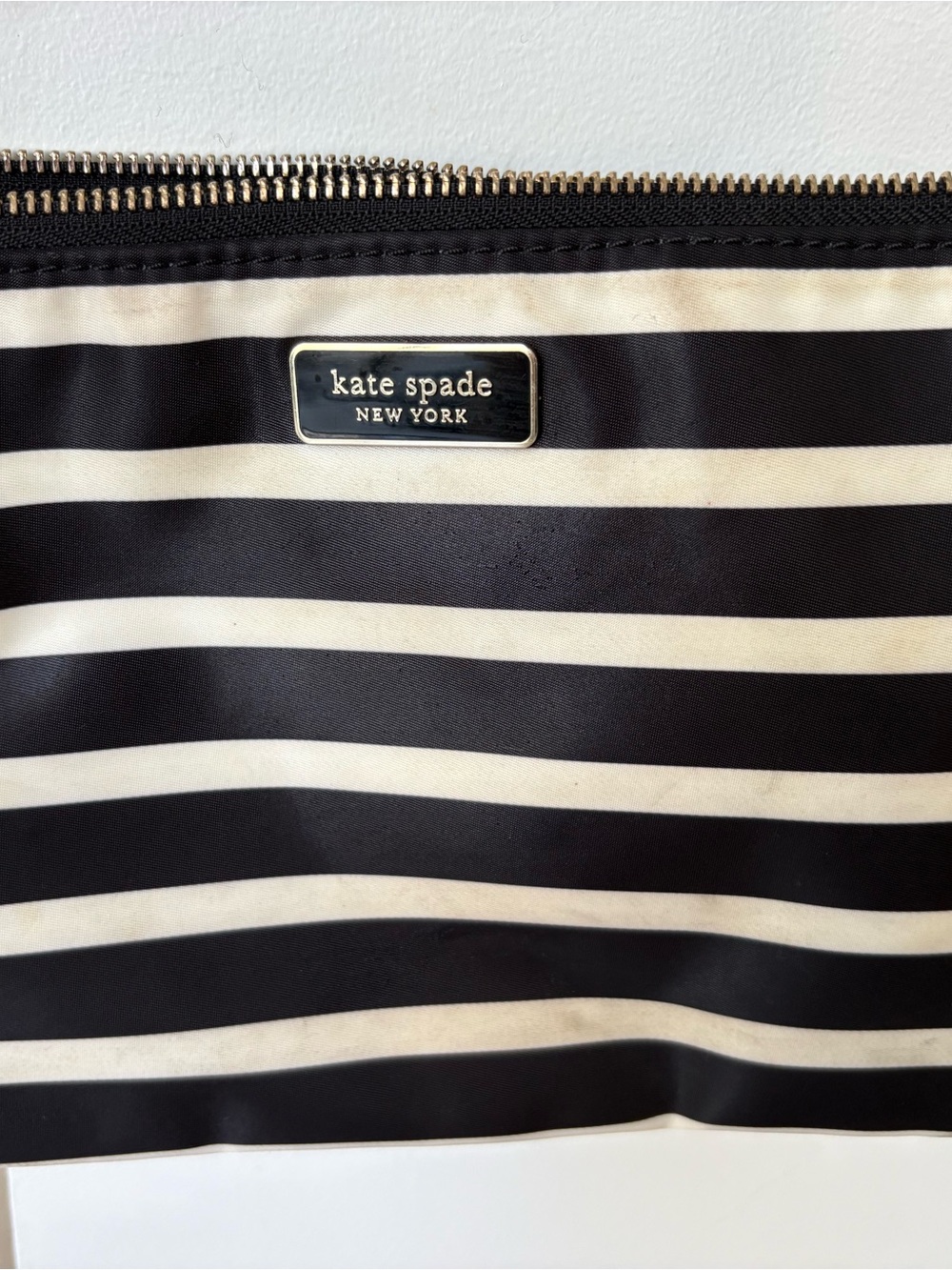 kate spade Black and White Striped Crossbody Bag. Has some wear, see photos.